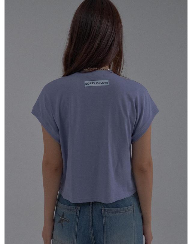 쏘리투머치러브 Dropped Shoulder Lettering Crop T-Shirt_Purple 착용컷