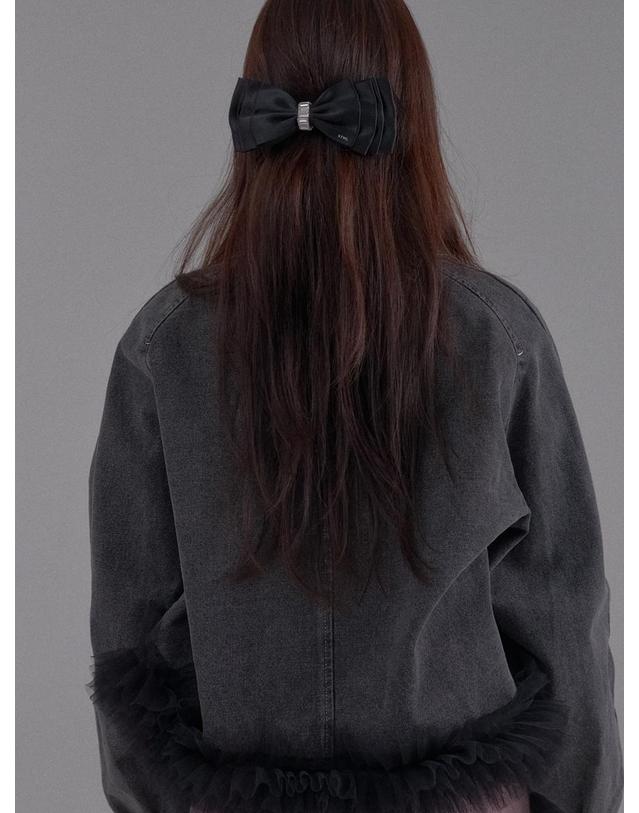 쏘리투머치러브 Crystal Buckle Satin Ribbon Hairpin_Black 착용컷
