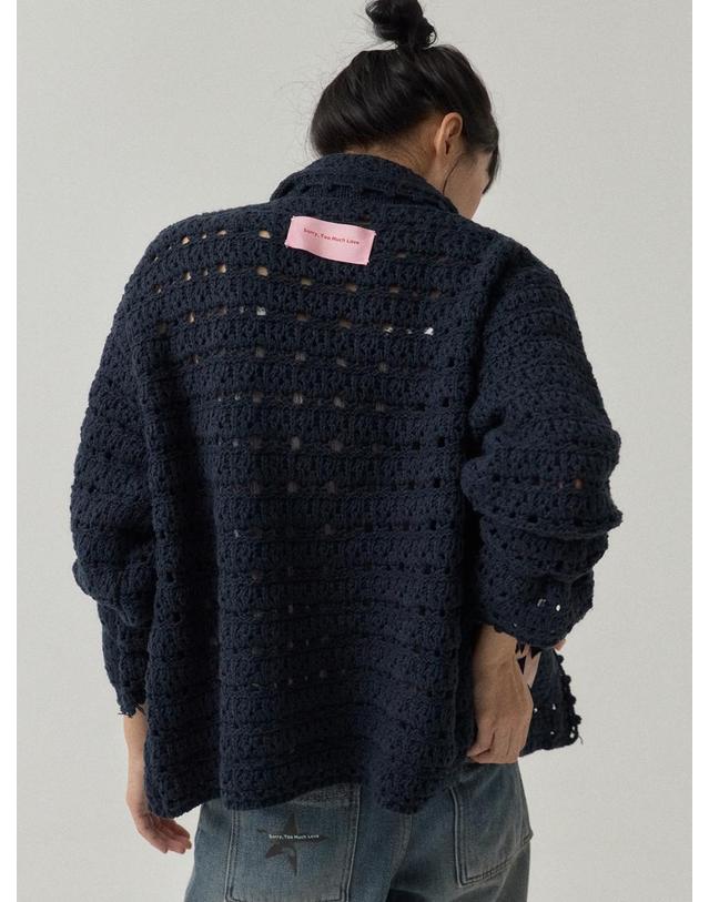 쏘리투머치러브 Soft Memory Ribbon Crochet Cardigan_Navy 착용컷