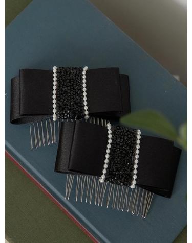 Crystal Ribbon Hair Comb_Black