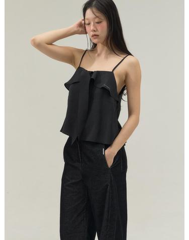 Draped Ribbon Camisole Top_Black