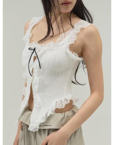 Corset Hemline Lace Panel Tank_White