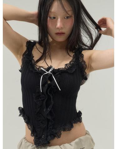 Corset Hemline Lace Panel Tank_Black