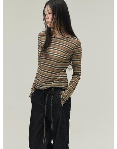 Faded  Stripe Boatneck Top_BLACK