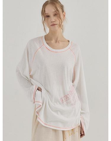 Blush Raglan Stitch Long Sleeve Tee_White