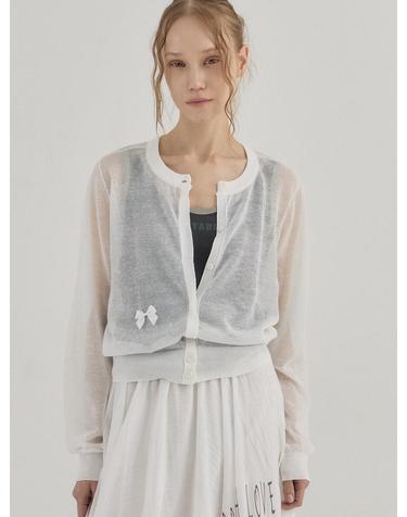 Slim Fit Sheer Multi See-through Cardigan_Ivory