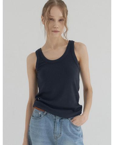 Ribbon Ribbed U-Neck Tank Top_Navy