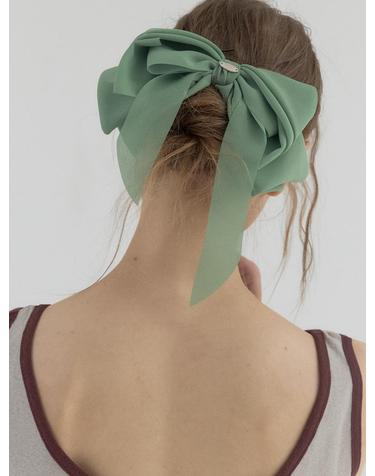 Muse Chiffon Ribbon Bow Hair Pin_Greeen