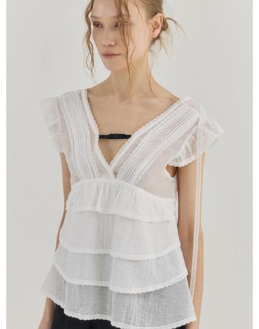 Pintuck Lace Tiered Blouse_Ivory