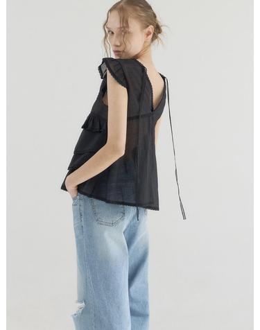Pintuck Lace Tiered Blouse_Black