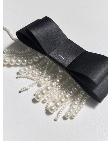 Pearl Tassel Bow Barrette_Black