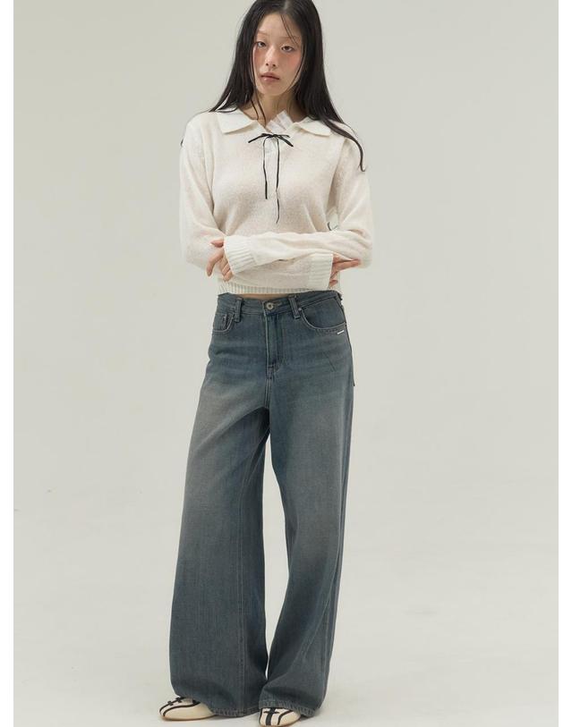 쏘리투머치러브 Ribbon Tie Collar Knit Top_Ivory 착용컷