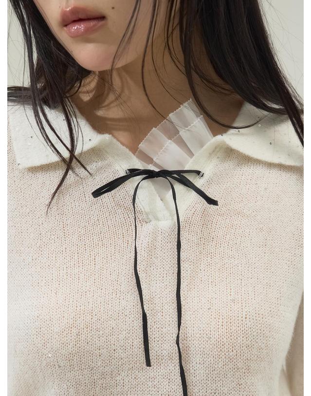 쏘리투머치러브 Ribbon Tie Collar Knit Top_Ivory 착용컷