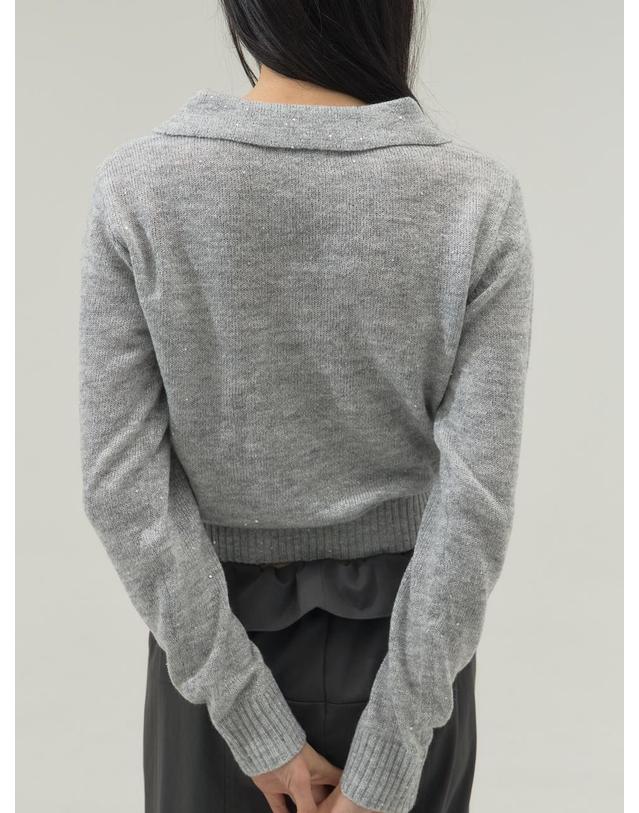 쏘리투머치러브 Ribbon Tie Collar Knit Top_Gray 착용컷