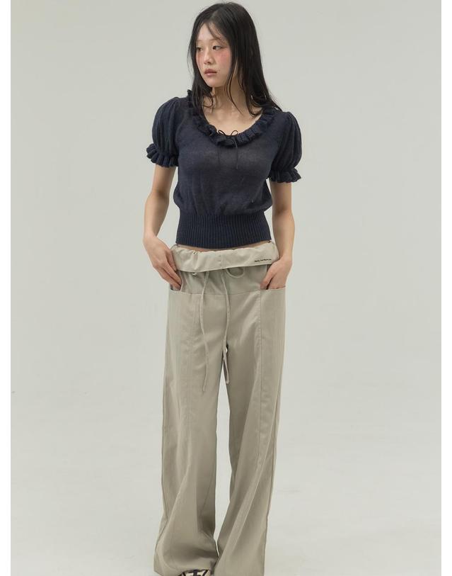 쏘리투머치러브 Ruffle Trim Ballet Mood Knit Top_Navy 착용컷