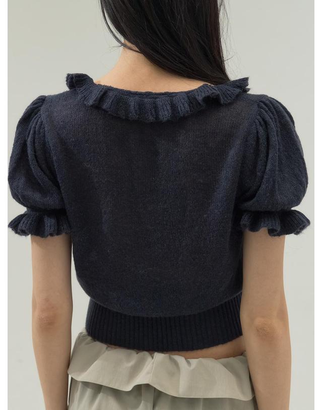 쏘리투머치러브 Ruffle Trim Ballet Mood Knit Top_Navy 착용컷