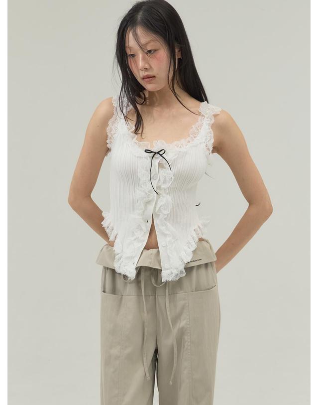 쏘리투머치러브 Corset Hemline Lace Panel Tank_White 착용컷