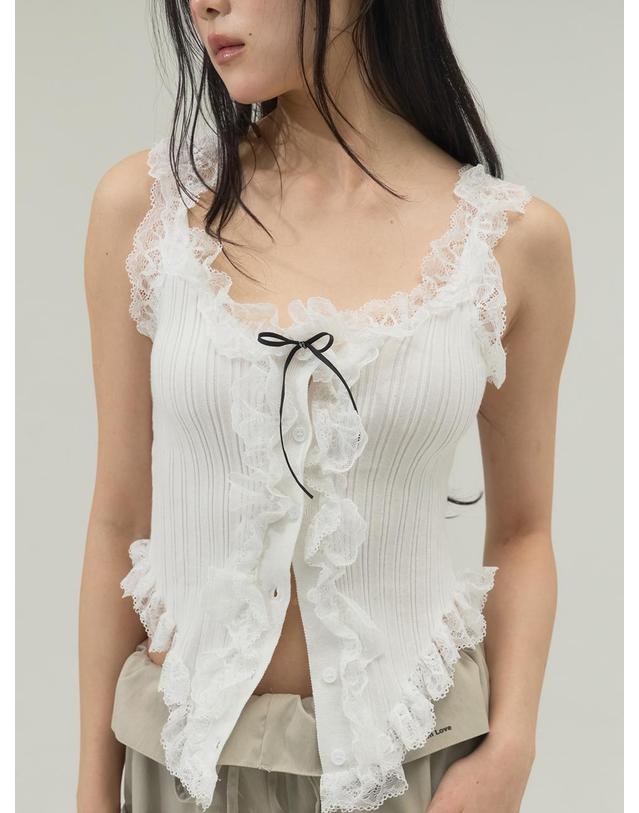 쏘리투머치러브 Corset Hemline Lace Panel Tank_White 착용컷