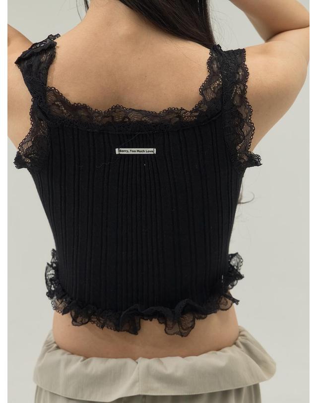 쏘리투머치러브 Corset Hemline Lace Panel Tank_Black 착용컷