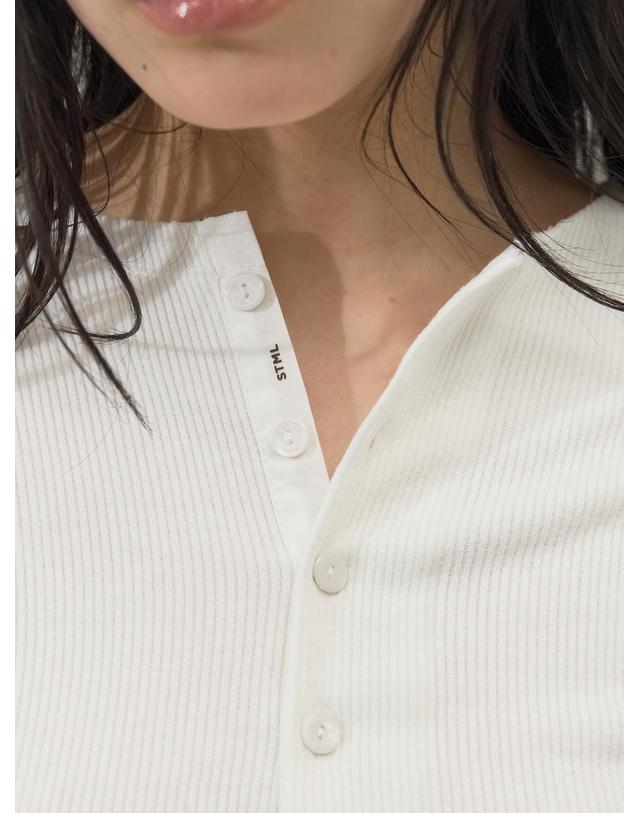 쏘리투머치러브 Stretch Rib Jersey Button Placket Top_White 착용컷