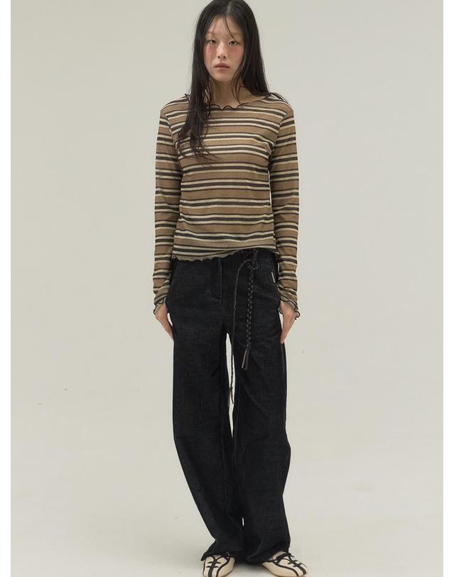 쏘리투머치러브 Faded Stripe Boatneck Top_BLACK 착용컷