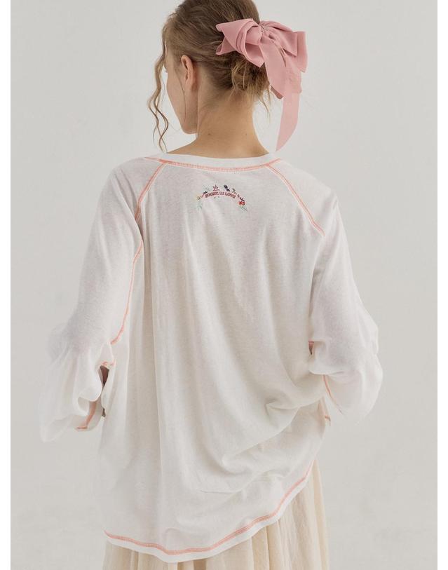 쏘리투머치러브 Blush Raglan Stitch Long Sleeve Tee_White 착용컷
