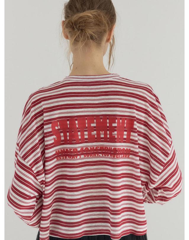 쏘리투머치러브 Cropped Stripe Loose Fit Collar Top_Red 착용컷