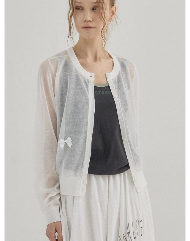쏘리투머치러브 Slim Fit Sheer Multi See-through Cardigan_Ivory 착용컷