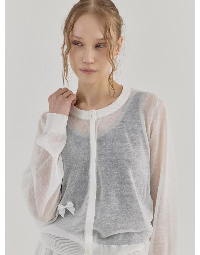 쏘리투머치러브 Slim Fit Sheer Multi See-through Cardigan_Ivory 착용컷