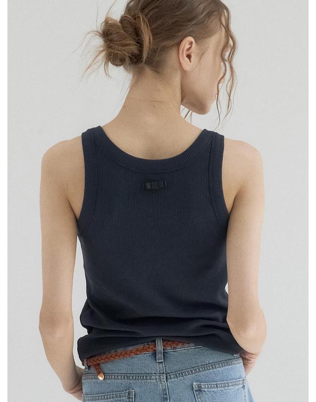 쏘리투머치러브 Ribbon Ribbed U-Neck Tank Top_Navy 착용컷