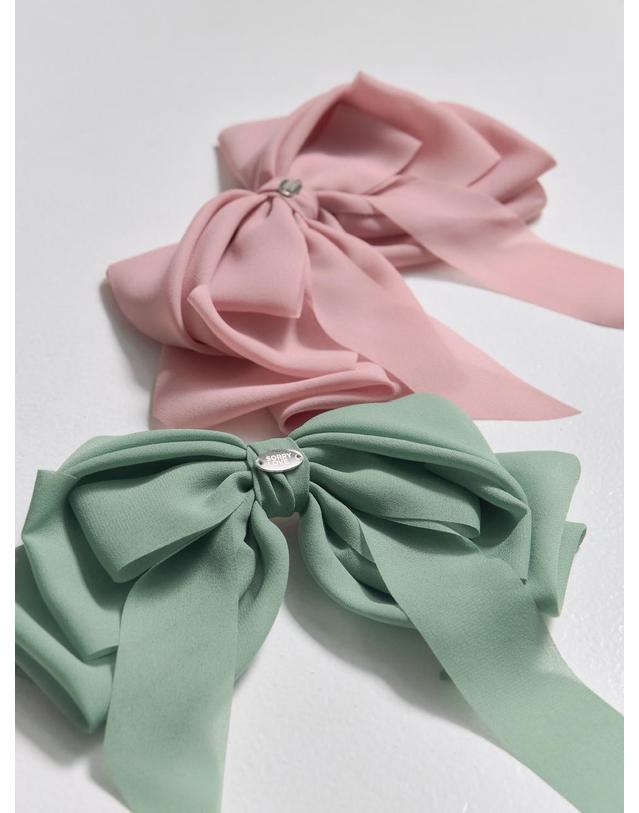 쏘리투머치러브 Muse Chiffon Ribbon Bow Hair Pin_Greeen 착용컷