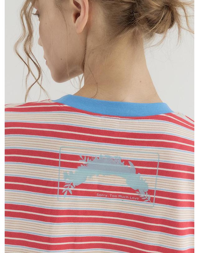 쏘리투머치러브 Contrast Binding Stripe Top_Red 착용컷