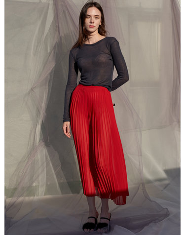 Four Season Pleats Chiffon Skirt_Red