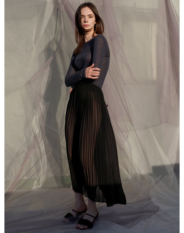 Four Season Pleats Chiffon Skirt_Black