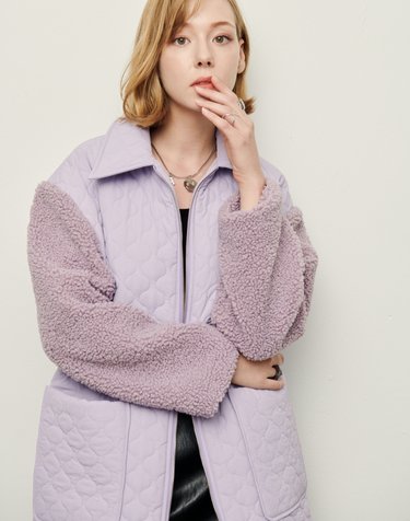 Wave quilting shearing Zip up half coat