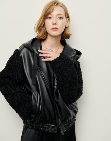 프리톤 Shearing sleeve Leather blouson-Black