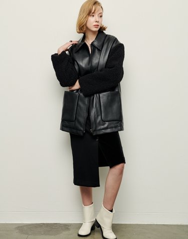 Shearing sleeve Lether Zip up coat