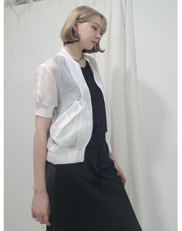 프리톤 시스루 집업 블루종 점퍼 -(소매길이 선택) See-through Shirring zip up jumper