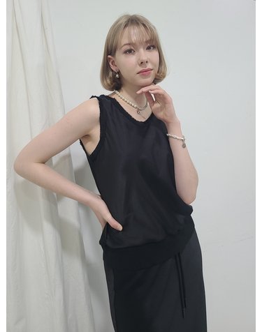 니트시보리 실키탑 블랙 Knit waistband Silky Top