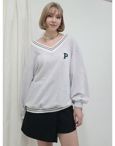 V넥 스웻셔츠- 멜란지 라이트그레이 맨투맨티 V-neck sweat shirt