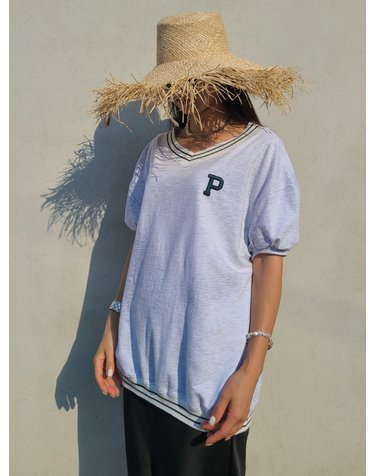 V넥 (짧은소매)스웻셔츠- 멜란지 라이트그레이 맨투맨티 V-neck sweat shirt