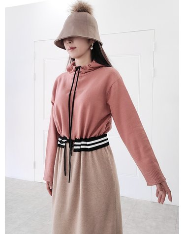 바라클라바 맥시 니트원피스 - 핑크 Maxi hoody Knit dress