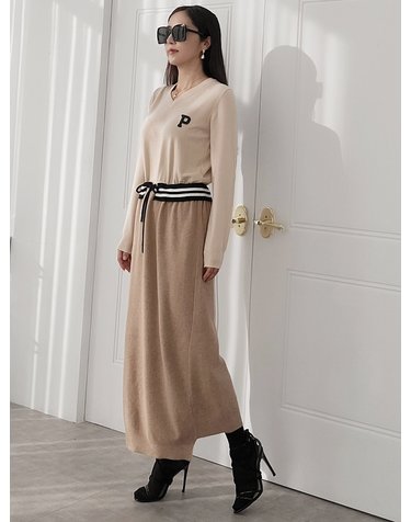 P로고 맥시 니트원피스 스포티&엘레강스- 베이지 P Sporty&elegance Maxi Knit dress