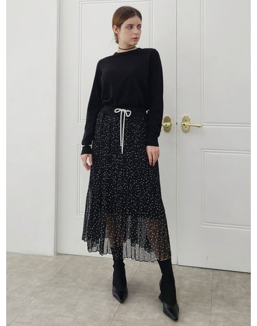 니트&도트쉬폰 플리츠원피스-블랙 Knit & Dots chiffon pleats dress