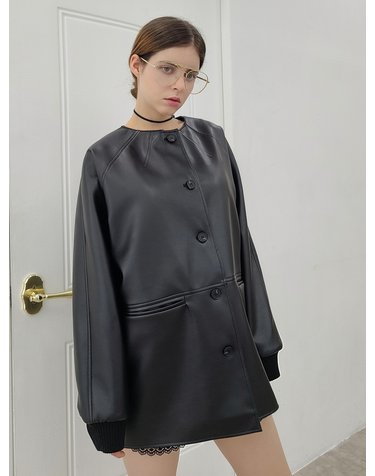 FAUX레더 카라리스 자켓 faux leather jacket