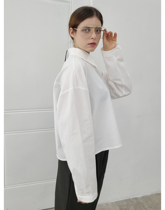 프리톤 3스티치 카라 내츄럴 워싱 화이트셔츠 3stitch collar white shirt 착용컷