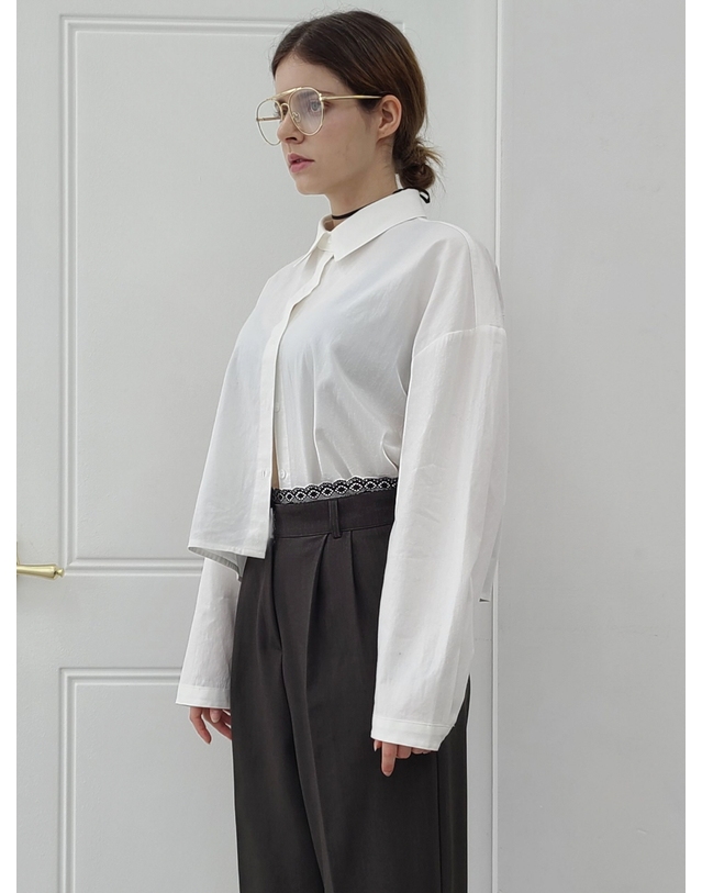 프리톤 3스티치 카라 내츄럴 워싱 화이트셔츠 3stitch collar white shirt 착용컷