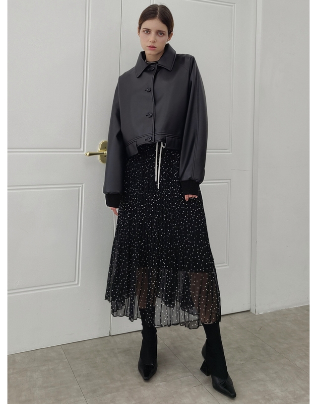 프리톤 FAUX레더 크롭 자켓 faux leather crop jacket 블랙 착용컷