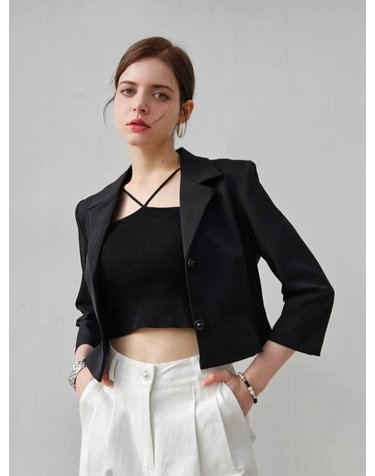 플리츠 크롭 슬림핏 자켓- special button Crop jacket