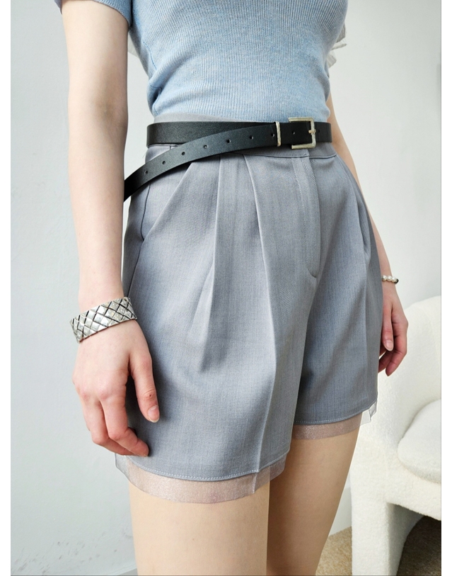 프리톤 오간자 포인트 숏팬츠(블랙/그레이)oganza point short pants 착용컷